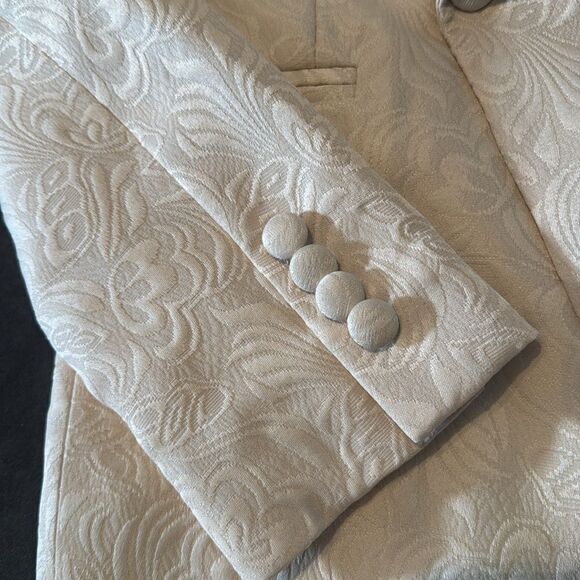 Men’s Floral Cream 2 Piece Tuxedo Suit Shawl Lapel Red Trim 34 Jacket 31 Pants - Picture 8 of 12